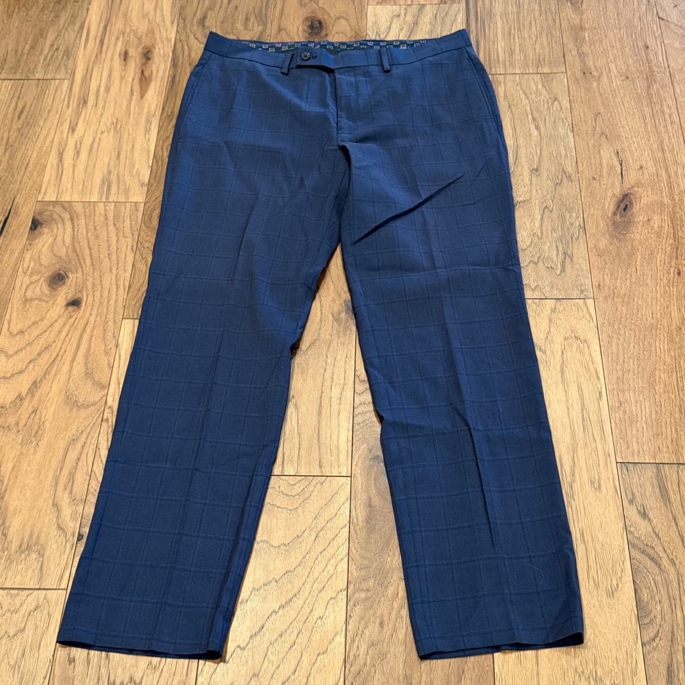 Lauren Ralph Lauren Mens Navy‎ Blue Windowpane Check Dress Pants 34W 30L Stretch